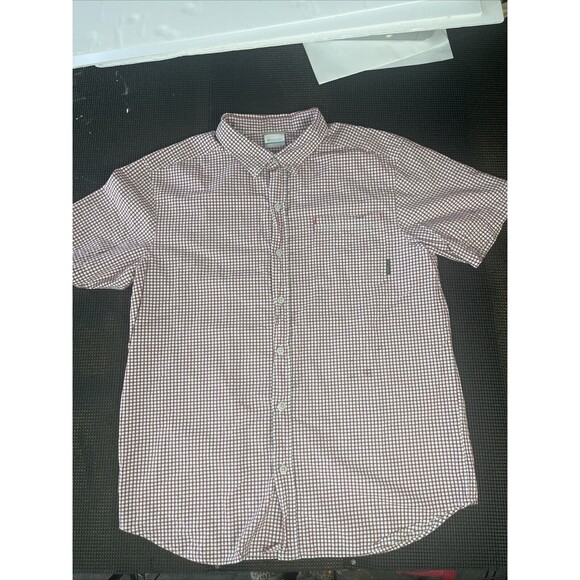 Columbia Shirt Mens Large Red Plaid Button Down Short‎ Sleeve Regular Fit - Picture 1 of 8